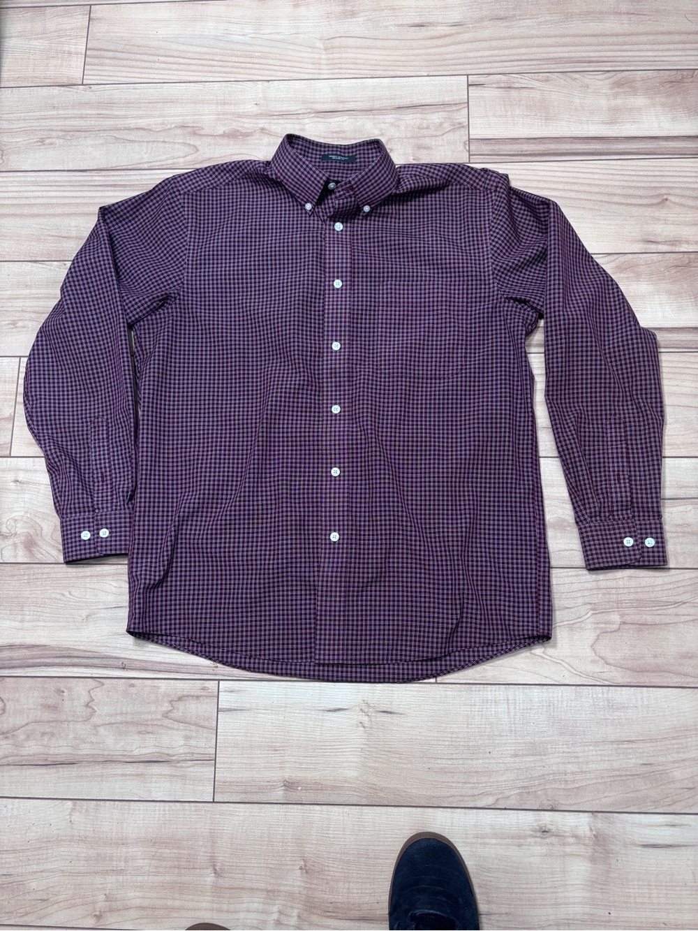 Eddie Bauer Burgundy and Black Micro-Check Button-Down Shirt